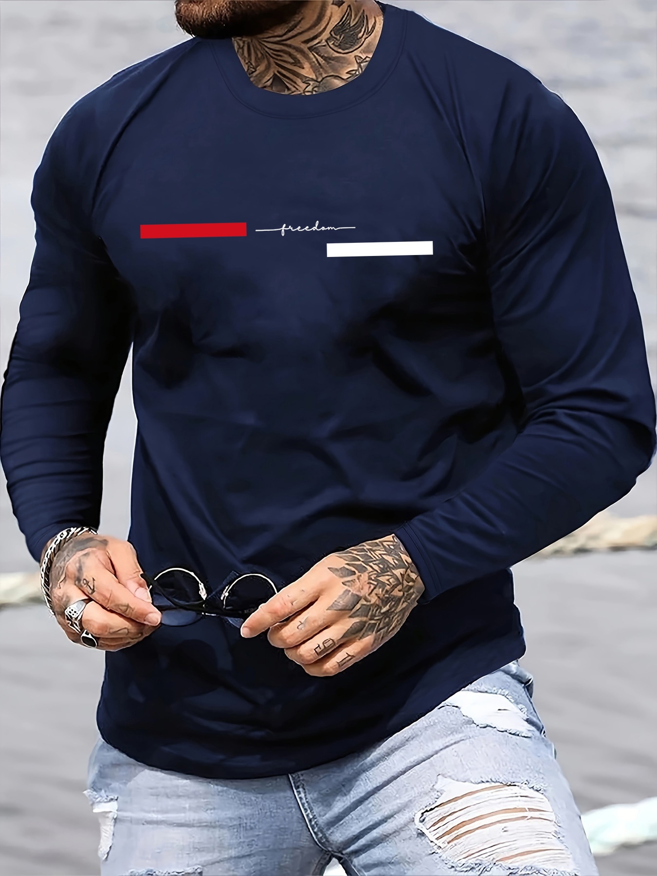 Men'S Fashion Trends - เสื้อยืดผู้ชายแขนยาวคอกลมผ้าฝ้ายแท้ 100% ทรงหลวมสบายพิมพ์ลายตัวอักษร สไตล์ลำลอง เหมาะสำหรับฤดูใบไม้ผลิและฤดูใบไม้ร่วง