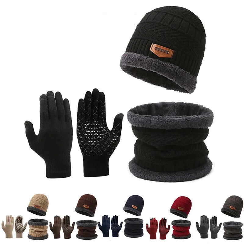 Men'S Fashion Website - หมวกกันลมสำหรับผู้ชาย, ถุงมือผ้าพันคอสามชิ้นสำหรับท่องเที่ยวกลางแจ้งฤดูหนาว
