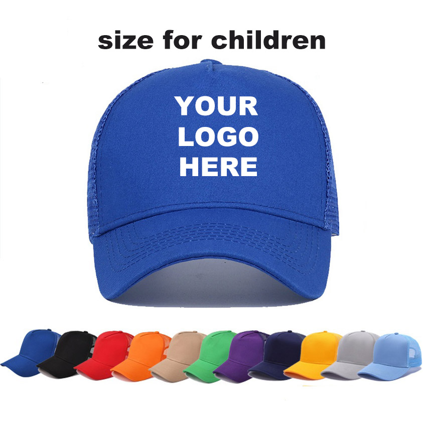 Trucker Hat Cap - เด็กฝ้าย Trucker หมวกสําหรับเด็กผู้หญิงโลโก้ที่กําหนดเองฤดูร้อน Breathable ตาข่ายเบสบอลหมวกเด็กครีมกันแดด Sun