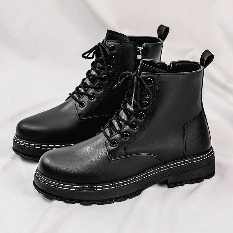 Mens Fashion Modern - รองเท้าบูทหนังแก้วสีดำสำหรับผู้ชาย 4 ฤดู - สไตล์อังกฤษคลาสสิกสำหรับขี่มอเตอร์ไซค์และเดินป่า