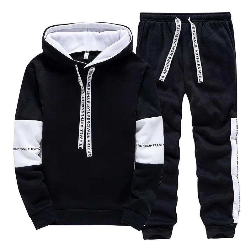 Men'S Fashion Pants - ชุดวอร์มผู้ชายสีขาวดำ แฟชั่นลำลอง เสื้อฮู้ดสำหรับกิจกรรมกลางแจ้ง เสื้อผ้ากีฬา วิ่งจ๊อกกิ้ง ฤดูใบไม้ร่วง