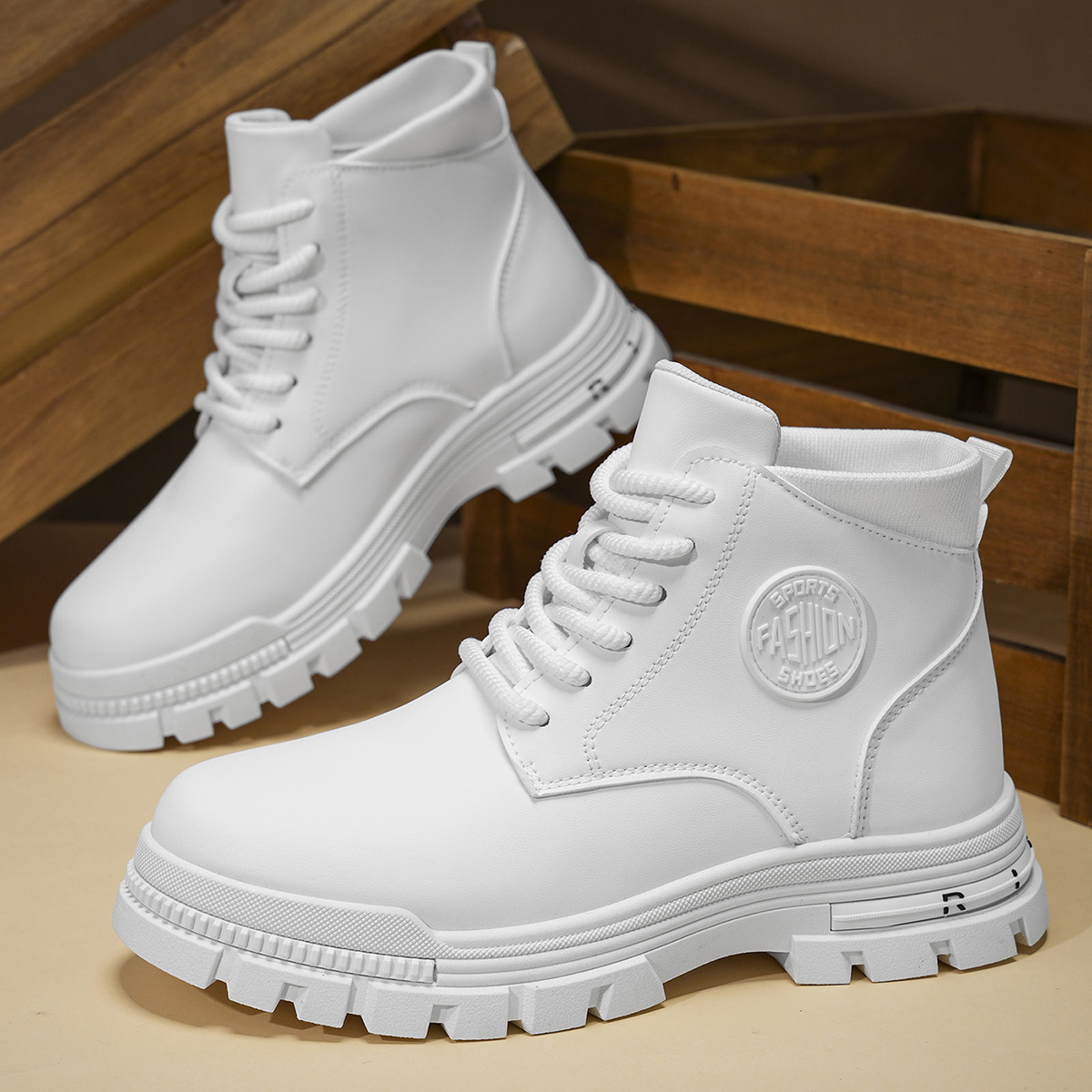 Men'S Fashion Hiking Boots - รองเท้าบูทมอเตอร์ไซค์สีขาวสำหรับผู้ชาย แฟชั่นทุกฤดู เหมาะสำหรับฤดูใบไม้ร่วง ฤดูหนาว เดินป่า ปีนเขา