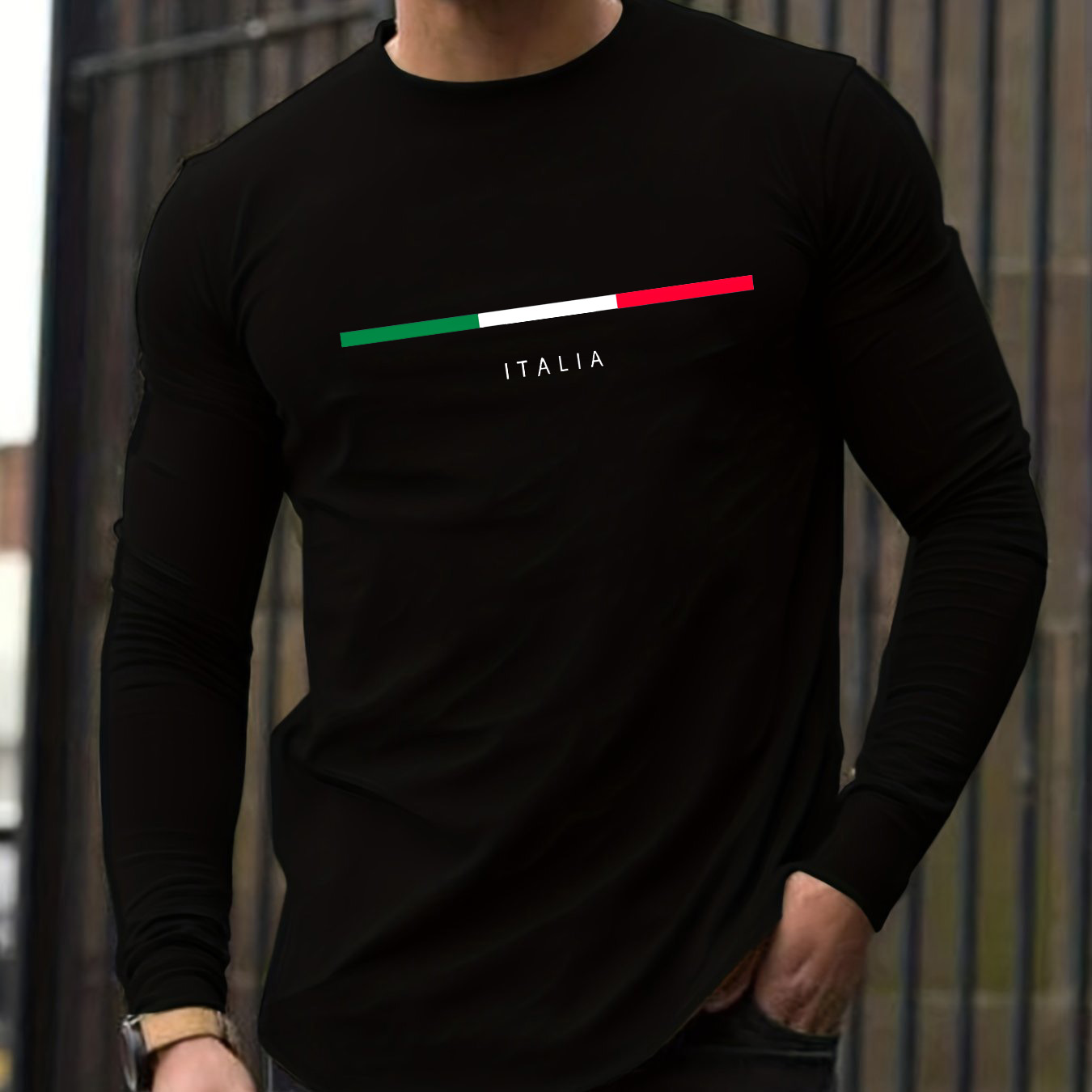 Men'S Fashion Trends - เสื้อยืดผู้ชายแขนยาวคอกลมผ้าฝ้ายแท้ 100% ลายพิมพ์ ITALIA สไตล์ลำลองอเนกประสงค์สำหรับฤดูใบไม้ผลิและฤดูใบไม้ร่วง