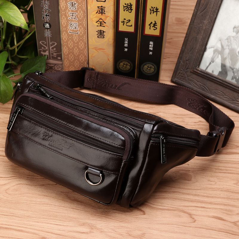Leather Belt Braided - ผู้ชายเอว Fanny กระเป๋าสลิงกระเป๋าหนังแท้แฟชั่น Retro Cross body