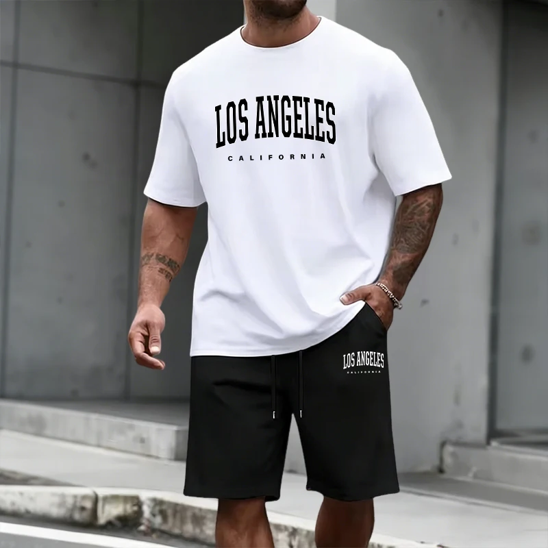 Men'S Fashion Outfits 2026 - ชุดวอร์มผู้ชาย เสื้อแขนสั้นและกางเกงขาสั้นยาวระดับเข่า แฟชั่นลำลองประจำวันฤดูร้อนปี 2026 เสื้อยืด ชุดออกกำลังกาย