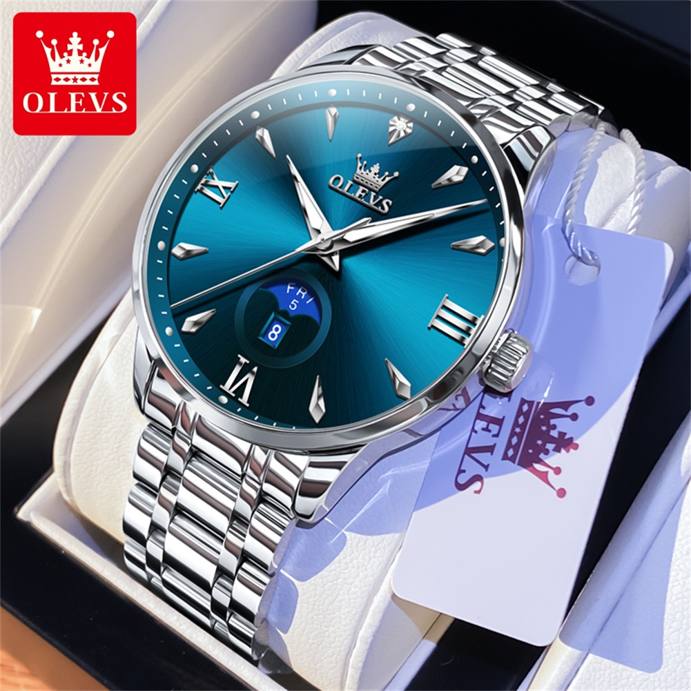 Men'S Fashion Luxury Brands - OLEVS มูนเฟสนาฬิกาผู้ชายปฏิทิน 30 มนาฬิกาควอทซ์กันน้ำสำหรับผู้ชายแฟชั่นมินิมอลลิสต์นาฬิกาข้อมือแบรนด์นาฬิกา