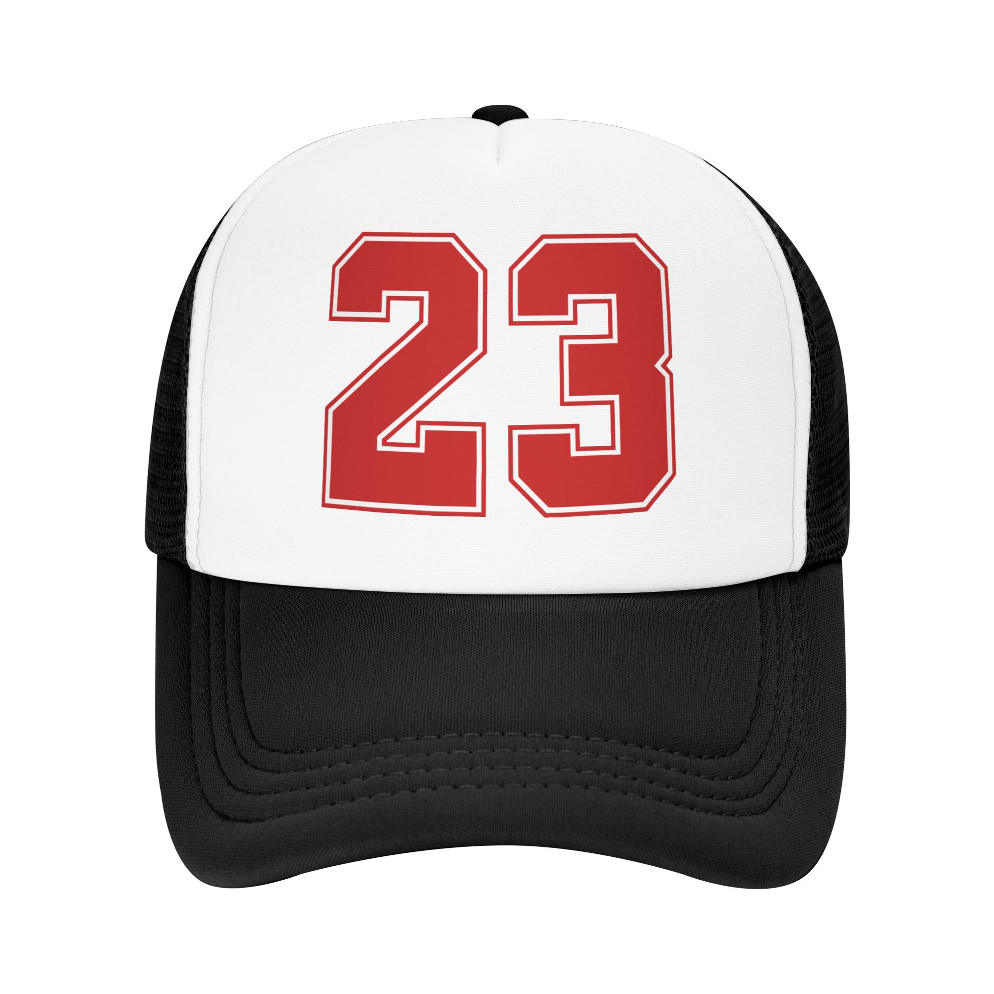 Trucker Hat Cap - หมวกเบสบอลคลาสสิกหมายเลข 23 สำหรับผู้ชายผู้หญิง หมวกทรัคเกอร์แบบปรับได้ หมวกสแนปแบ็คแบบดีดกระดุม หมวกแด๊ดแฮท