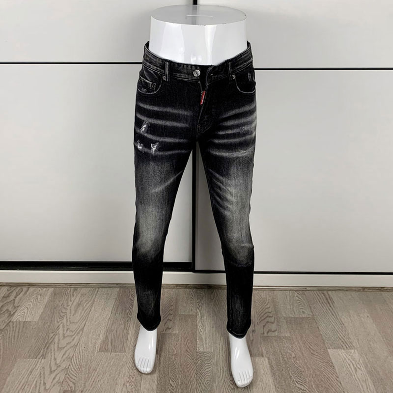 Men'S Fashion Grey Jeans - Street แฟชั่นผู้ชายสีดํากางเกงยีนส์สีเทา Retro Elastic Slimming แยกสไตล์กางเกงยีนส์ผู้ชาย