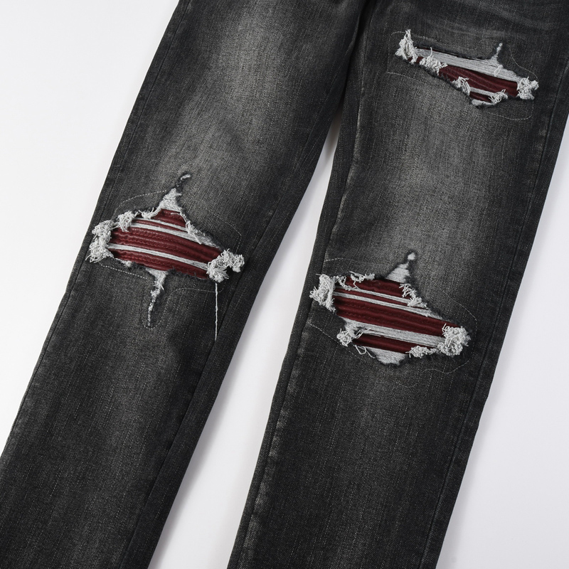 Men'S Fashion Grey Jeans - กางเกงยีนส์แฟชั่นไฮสตรีท รุ่นใหม่ แต่งลูกปัด ยับย่น ล้างสี ฮуайเหอ