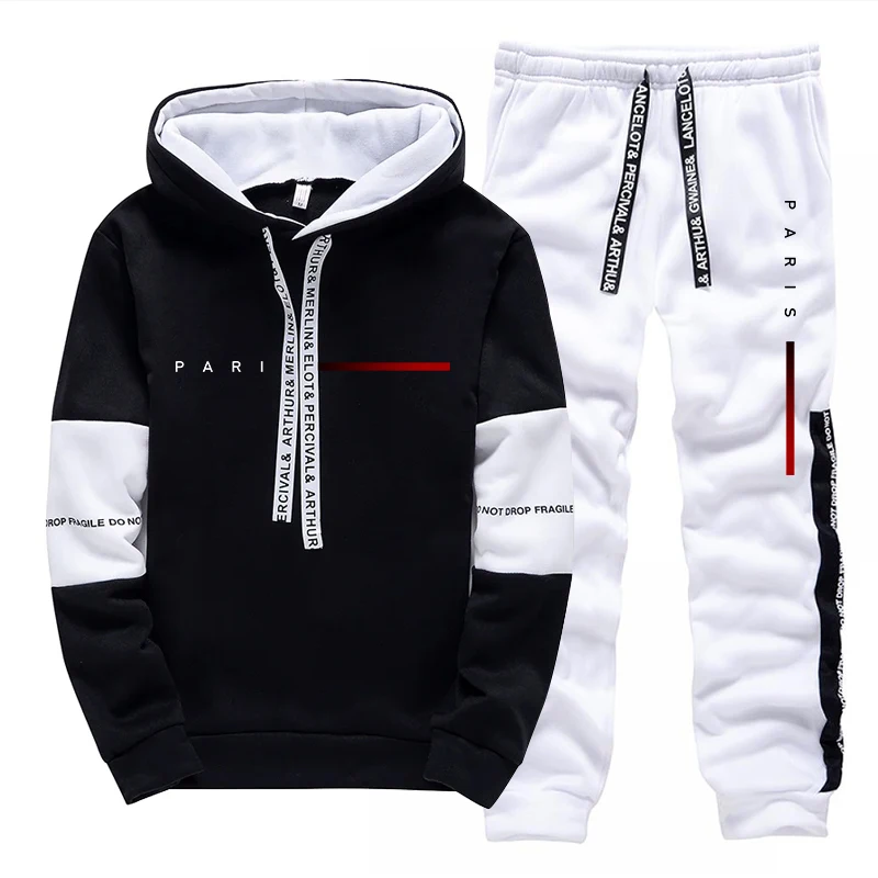 Men'S Fashion Pants - ชุดฮู้ดดี้แฟชั่นสไตล์ปารีสสำหรับผู้ชาย เสื้อฮู้ดและกางเกงขายาวลำลอง ใส่ได้ทุกฤดู เหมาะสำหรับใส่ในชีวิตประจำวัน ออกกำลังกาย หรือเล่นกีฬา