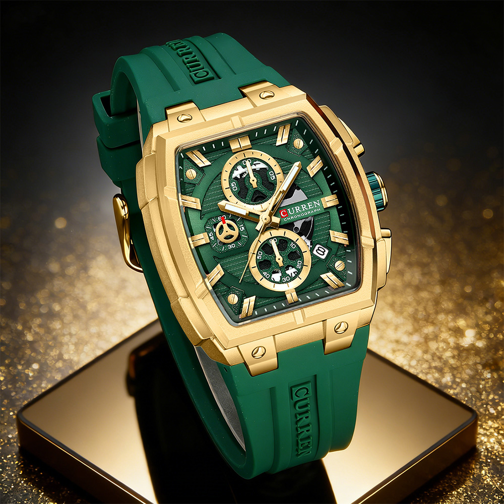 Fashion Mens Watches - CURREN นาฬิกาวินเทจสุดหรูสำหรับผู้ชายกีฬานาฬิกาข้อมือควอทซ์โครโนกราฟพร้อมสายซิลิโคน,วันที่,เรืองแสง
