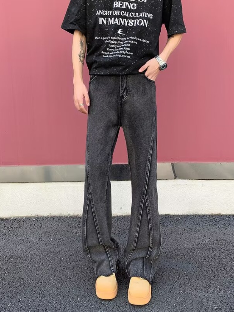Men'S Fashion Grey Jeans - กางเกงยีนส์ทรงสลิมสีดำเทาสไตล์ Y2K ปี 2026 สำหรับผู้ชาย เสื้อผ้าดีไซเนอร์