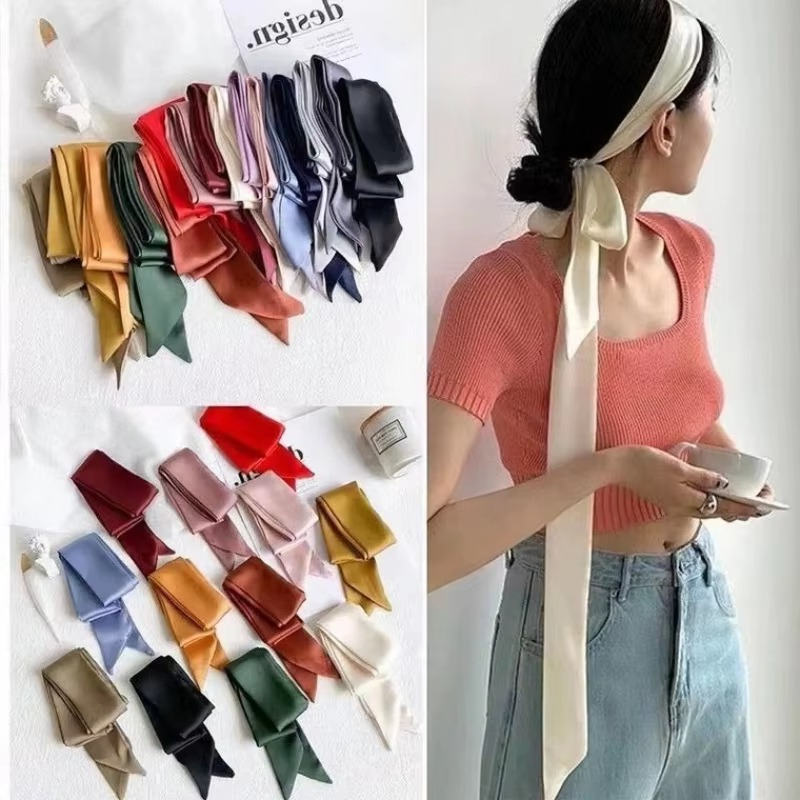 Men'S Fashion Bag - ผ้าพันคอไหมยาวสีพื้นเรียบสำหรับผู้หญิง ผ้าพันคอผูกคอ ผ้าพันคอสำหรับถือกระเป๋า ผ้าคาดผมหรูหรา ผ้าพันคอแบบบาง ผ้าพันคอแฟชั่น