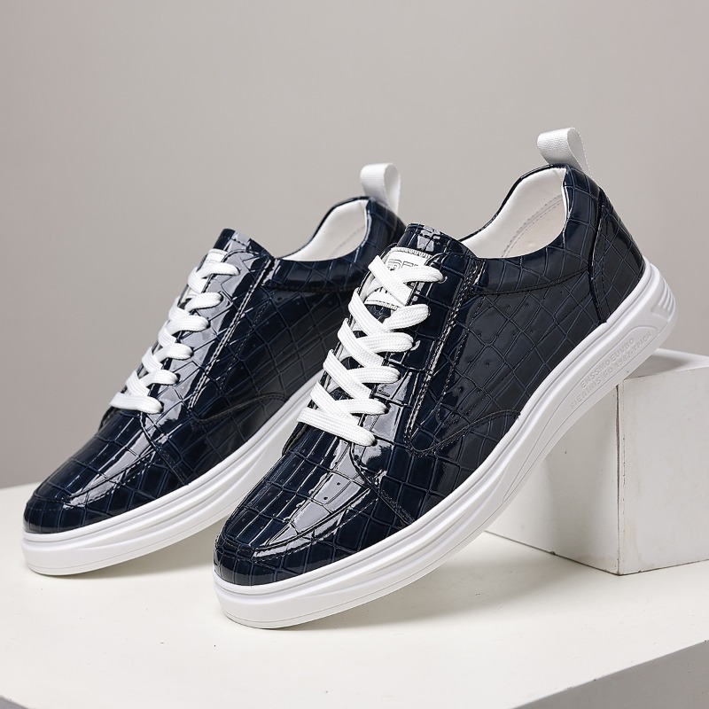 Mens Fashion Modern - รองเท้าสเก็ตบอร์ดแบบคลาสสิกสำหรับผู้ชาย หุ้มข้อต่ำ หนังแท้ ผูกเชือก พื้นหนา สวมใส่สบายทุกวัน