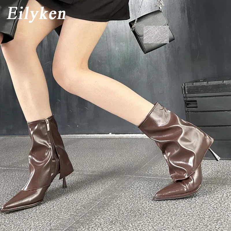 Mens Fashion Modern - รองเท้าบูทข้อเท้าหนังนุ่มสบายสำหรับผู้หญิง Eilyken แฟชั่นหัวแหลม ซิป ดีไซน์ส้นบาง สำหรับฤดูใบไม้ผลิและฤดูใบไม้ร่วง
