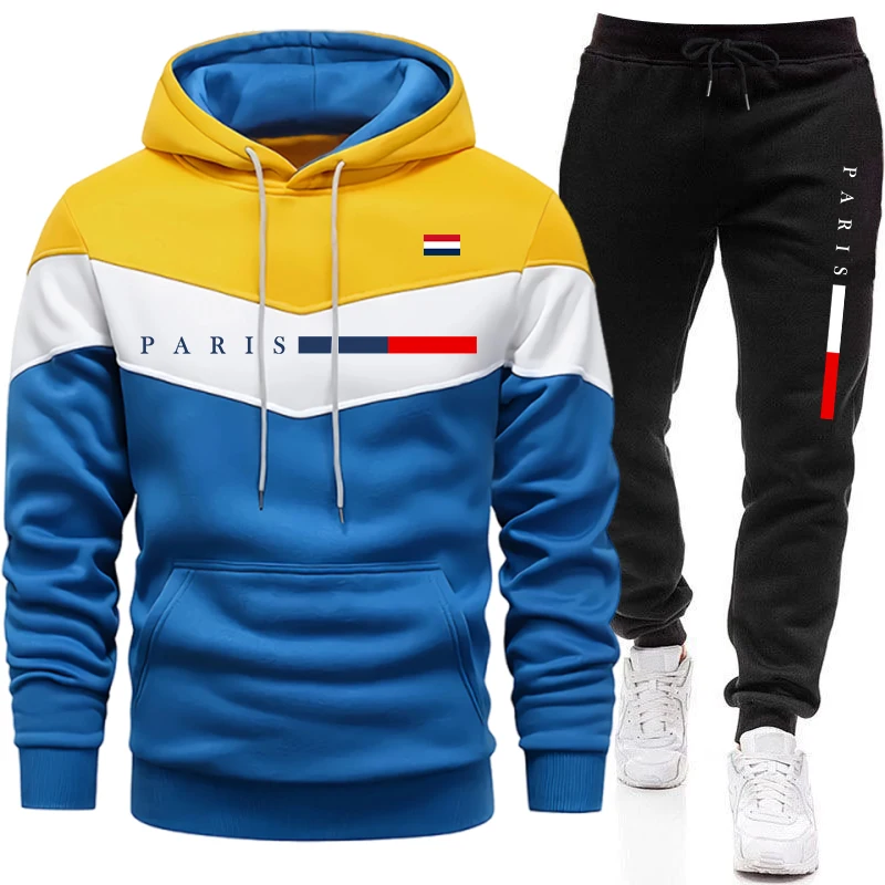 Men'S Fashion Outfits 2026 - เสื้อฮู้ดแฟชั่นลำลองสไตล์คนเมือง ชุดกีฬา พิมพ์ลายปารีส เสื้อพูลโอเวอร์ ชุดเซ็ตขายดีปี 2026