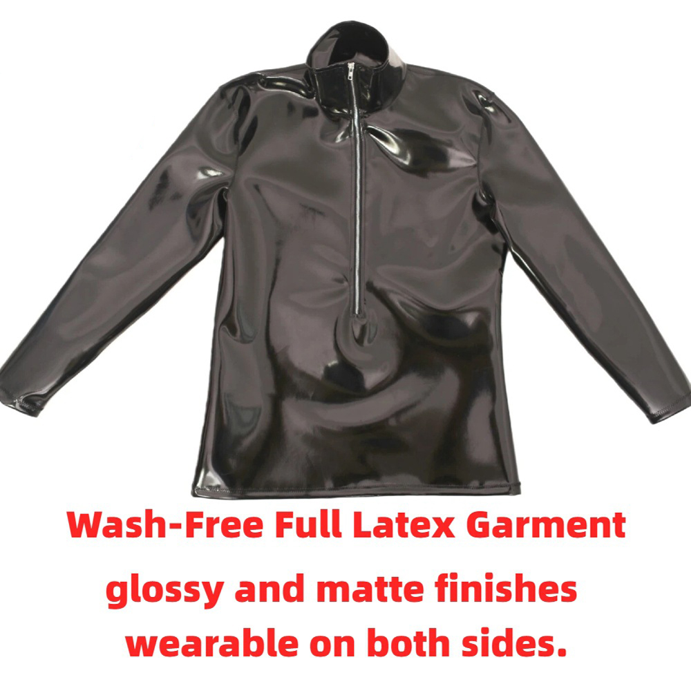Men'S Fashion Trends - เสื้อยืดแขนยาวผู้ชายแบบเซ็กซี่ ผ้า PVC เงา ด้านหลังเป็น PU