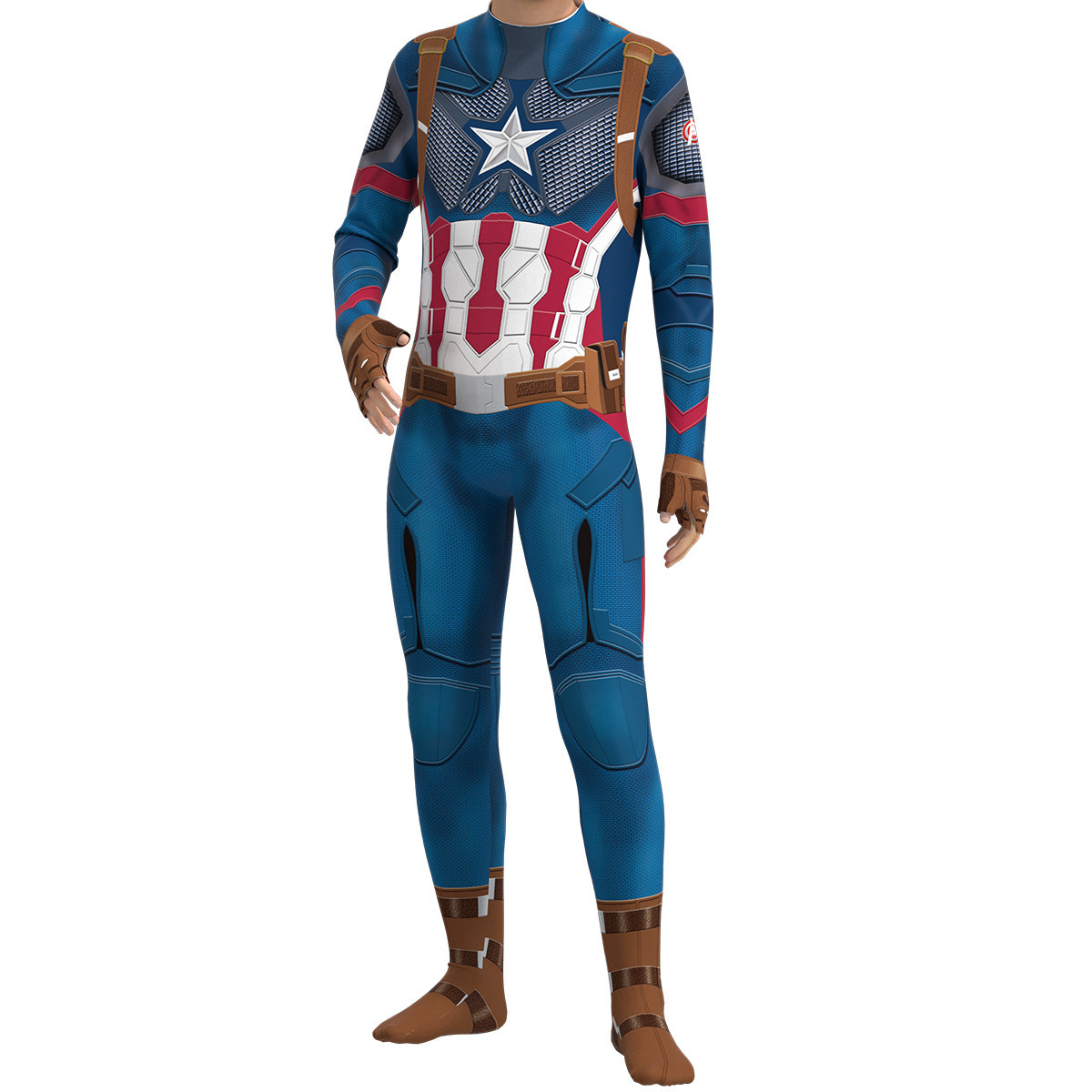 Mens Fashion Jumpsuit - ชุดคอสเพลย์ฮาโลวีน กัปตันไอรอน ชุดบอดี้สูทแขนยาวพิมพ์ลาย สำหรับงานปาร์ตี้ธีม ชุดเล่นบทบาทสมมติ สำหรับผู้ชายวัยผู้ใหญ่