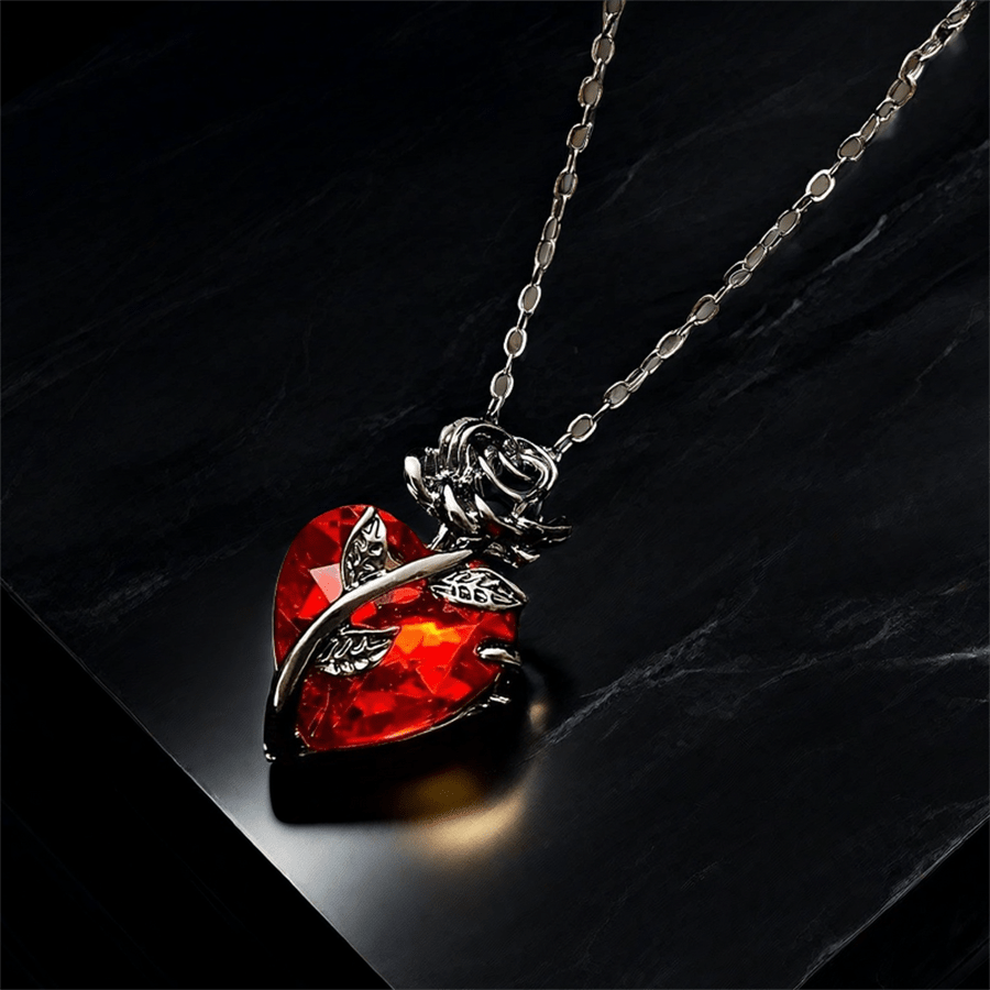 Men'S Fashion Necklaces - สร้อยคอจี้รูปหัวใจดอกกุหลาบ 1 ชิ้น สำหรับผู้ชาย - สร้อยคอแบบกอธิค,