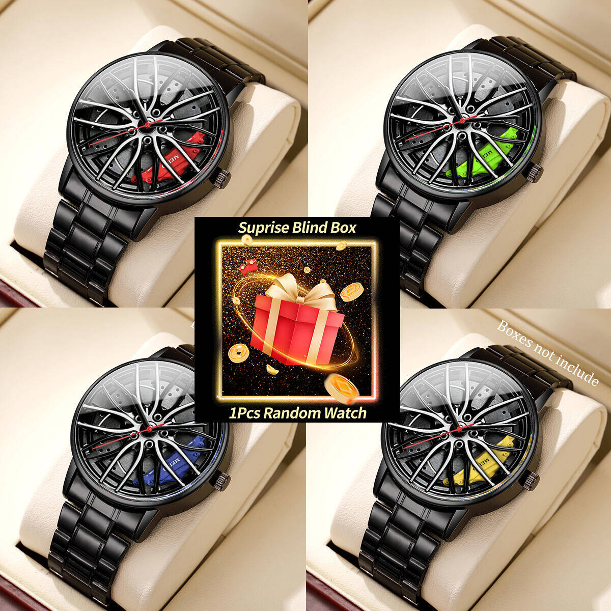 Fashion Mens Watches - 1PC ความประหลาดใจนาฬิกาลึกลับ Blind Box-แฟชั่นผู้ชายกีฬานาฬิกา 3d ล้อรถสแตนเลสสตีลนาฬิกาข้อมือ