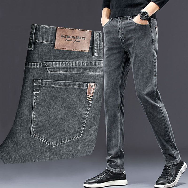 Men'S Fashion Grey Jeans - กางเกงยีนส์ยืดตรงแบบลำลองของผู้ชายคนใหม่ฤดูใบไม้ร่วง, กางเกงยีนส์แฟชั่นสำหรับผู้ชายกางเกงยีนส์เนื้อบาง2024