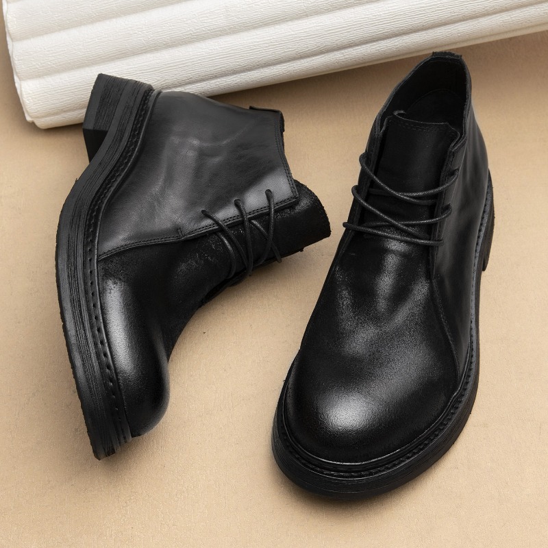 Men Fashion Vintage - รองเท้าบูทหนังแท้สไตล์วินเทจสำหรับผู้ชาย งานแฮนด์เมดสุดหรู แฟชั่นฤดูใบไม้ผลิ/ฤดูใบไม้ร่วง 2026 หัวกลม สไตล์อังกฤษ