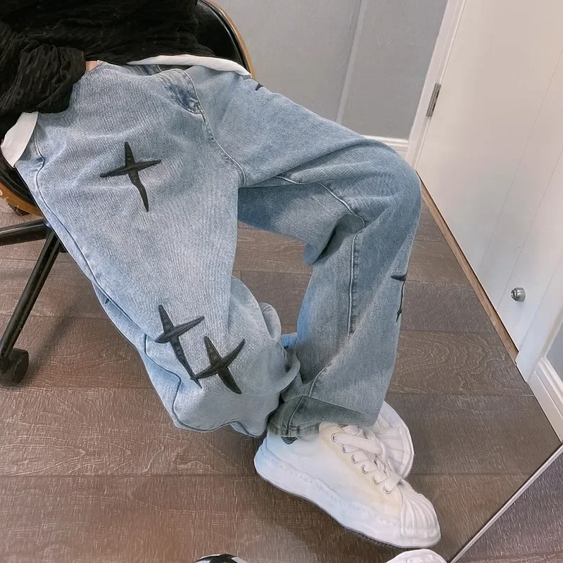 Men'S Fashion With Baggy Jeans - กางเกงยีนส์ขาตรงขากว้างสำหรับผู้ชาย, กางเกงแฟชั่นเกาหลีผู้ชายทรงหลวมสไตล์ฮิปฮอป Y2K กางเกงผู้ชาย