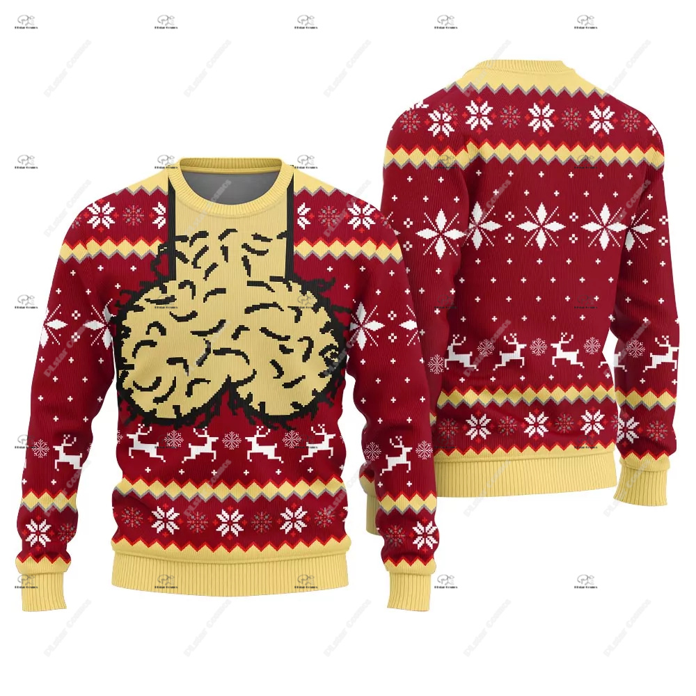 Knitted Cardigan Men - เสื้อไหมพรมลายกราฟฟิตี้สไตล์เรโทรวินเทจพิมพ์ลาย 3 มิติ สำหรับแมว ลายซานตาคลอสคริสต์มาส แนวฮาราจูกุ