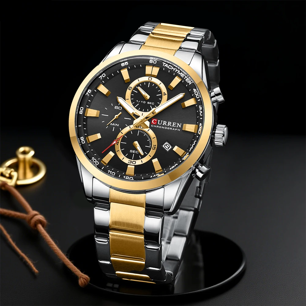 Fashion Mens Watches - CURREN ลำลองควอตซ์โครโนสปอร์ตนาฬิกาแบรนด์สำหรับผู้ชายสร้อยข้อมือสแตนเลสมัลติฟังก์ชั่นหน้าปัด 2023 นาฬิกาข้อมือวันที่