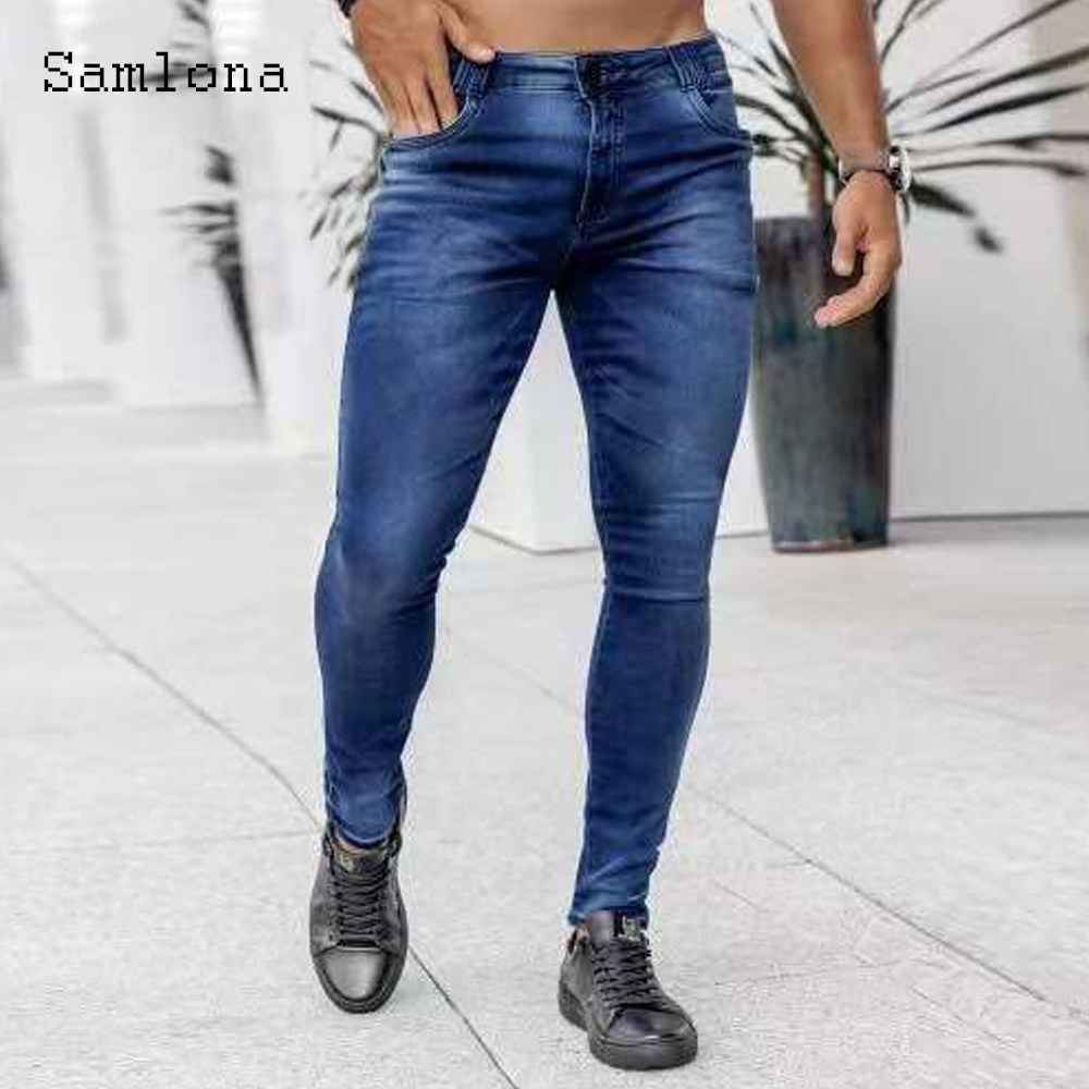 Men'S Fashion Grey Jeans - Samlona กางเกงยีนส์ขายาวสำหรับผู้ชาย, กางเกงยีนส์แฟชั่นผู้ชายทรงเข้ารูปสตรีทแวร์แบบเย็บปะต่อแบบใหม่2023กางเกงทรงดินสอสีเทาสีฟ้ายีนส์เซ็กซี่