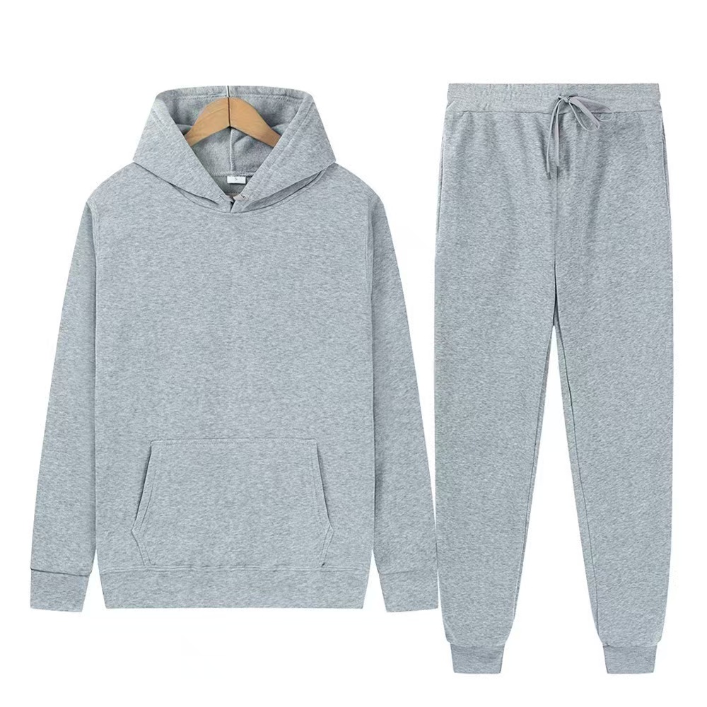 Men'S Fashion Pants - ชุดเซ็ตสองชิ้น เสื้อฮู้ด+กางเกง สีพื้น สำหรับผู้ชาย ฤดูใบไม้ร่วงและฤดูหนาว แฟชั่นลำลอง