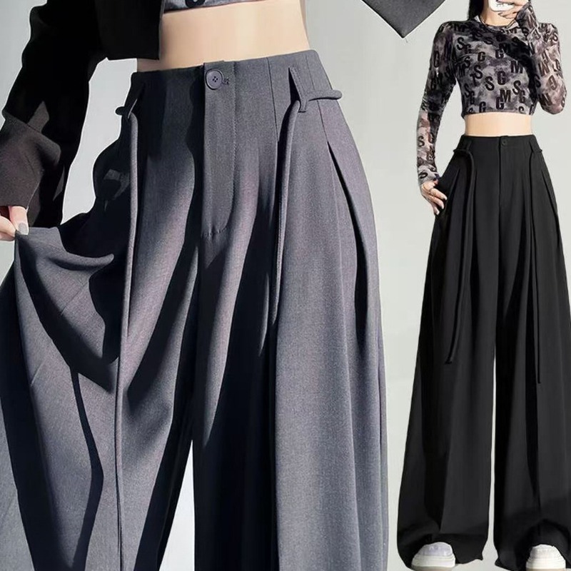 Men'S Fashion Looks 2026 - กางเกงขากว้างจีบแบบมีเชือกรูดสไตล์เกาหลีรุ่นใหม่รับต้นฤดูใบไม้ผลิ ดีไซน์เฉพาะตัว ทรงเอวสูงช่วยพรางหุ่น แฟชั่น 2026