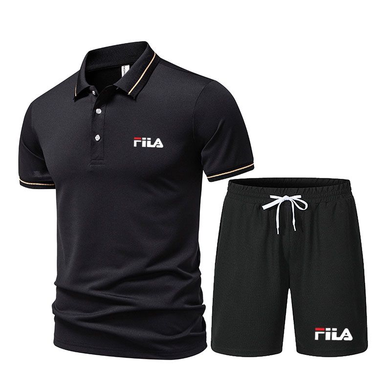 Men'S Fashion Polo - ชุดกีฬา 2 ชิ้นแฟชั่นสำหรับผู้ชาย เสื้อโปโลแขนสั้นและกางเกงขาสั้นแบบลำลอง