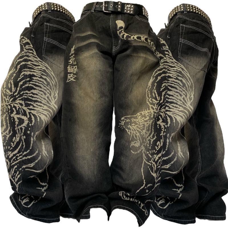 Men'S Fashion With Baggy Jeans - 2025 แฟชั่นใหม่ขนาดใหญ่รูปแบบการพิมพ์กางเกงยีนส์ผู้ชาย Y2K Street Vintage Rock