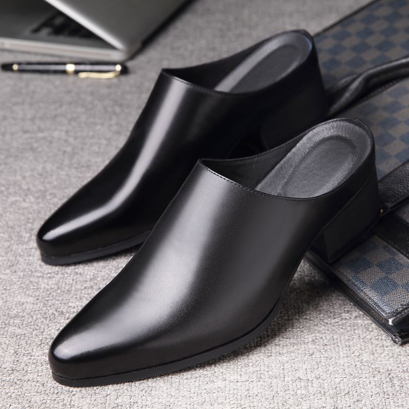 Men'S Fashion Bag - รองเท้าแตะผู้ชายแบบสวม หัวแหลม สไตล์ลำลองทางธุรกิจ ไม่มีส้น หนังแท้ แฟชั่น