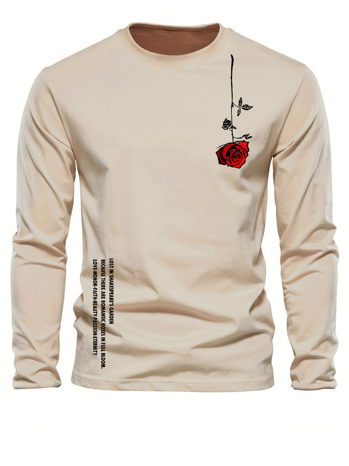 Men'S Fashion Trends - เสื้อยืดคอกลมแขนยาวผู้ชายผ้าฝ้ายแท้ 100% ทรงหลวมสบายพิมพ์ลายตัวอักษรสีชมพู สไตล์ลำลอง ใส่ได้ทุกโอกาส ฤดูใบไม้ผลิและฤดูใบไม้ร่วง