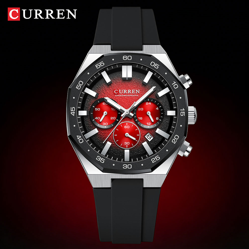 Fashion Mens Watches - นาฬิกาข้อมือแฟชั่นลำลองสำหรับผู้ชาย สายซิลิโคน ระบบโครโนกราฟ แสดงวันที่อัตโนมัติ ควอตซ์ รุ่น