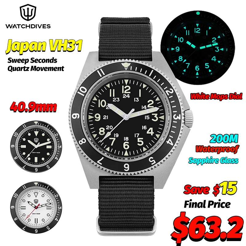 Fashion Mens Watches - นาฬิกาควอตซ์ Watchdives รุ่น WD1972 นาฬิกาผู้ชายหน้าปัดแซฟไฟร์ เรืองแสง