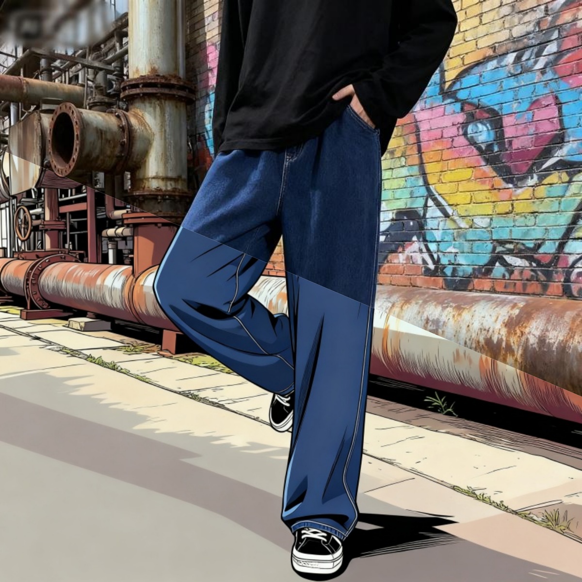 Men'S Fashion Grey Jeans - กางเกงยีนส์ผู้ชายสไตล์เกาหลี แฟชั่นใหม่ ทรงหลวม สตรีทแวร์ ฮาราจูกุ ยีนส์เดนิม