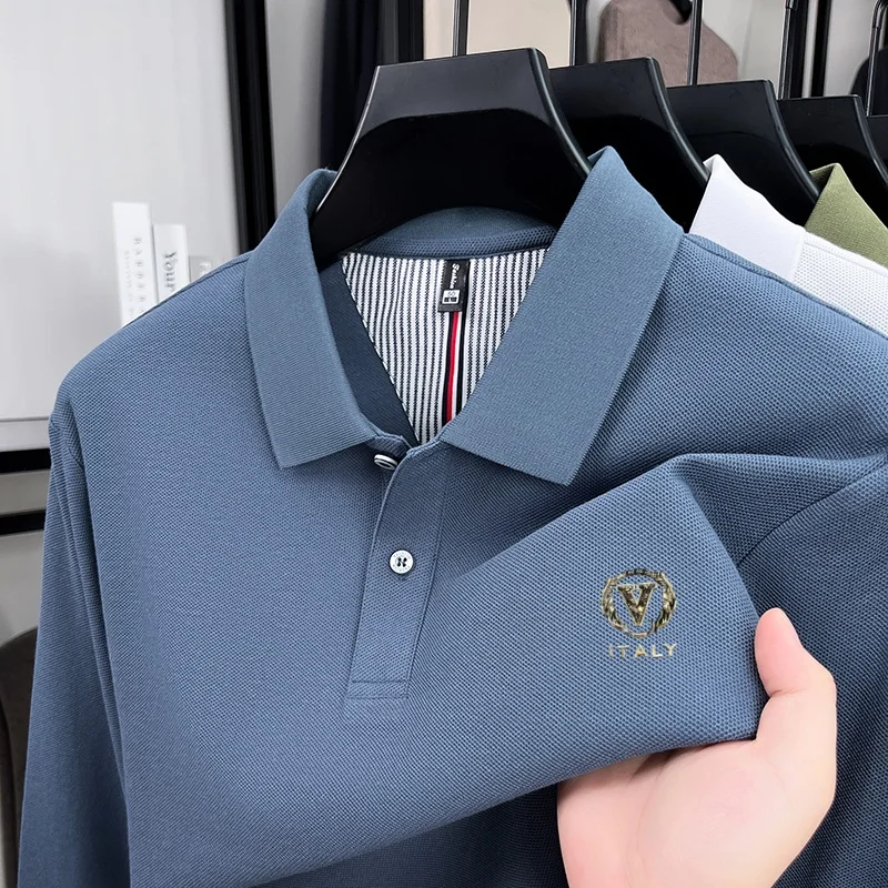Men'S Fashion Polo - เสื้อโปโลแขนยาวผู้ชายแบรนด์หรูระดับไฮเอนด์ ผ้าฝ้ายแท้ 100% แฟชั่นฤดูใบไม้ร่วง ขายดี ปักลาย
