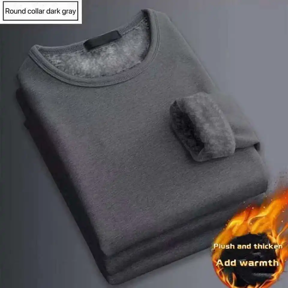 Men'S Fashion Trends - เสื้อยืดแขนยาวผู้ชายสำหรับฤดูหนาว เสื้อซับในกันหนาว ผ้าฟลีซ คอกลม แฟชั่น เสื้อยืดบุผ้ากำมะหยี่
