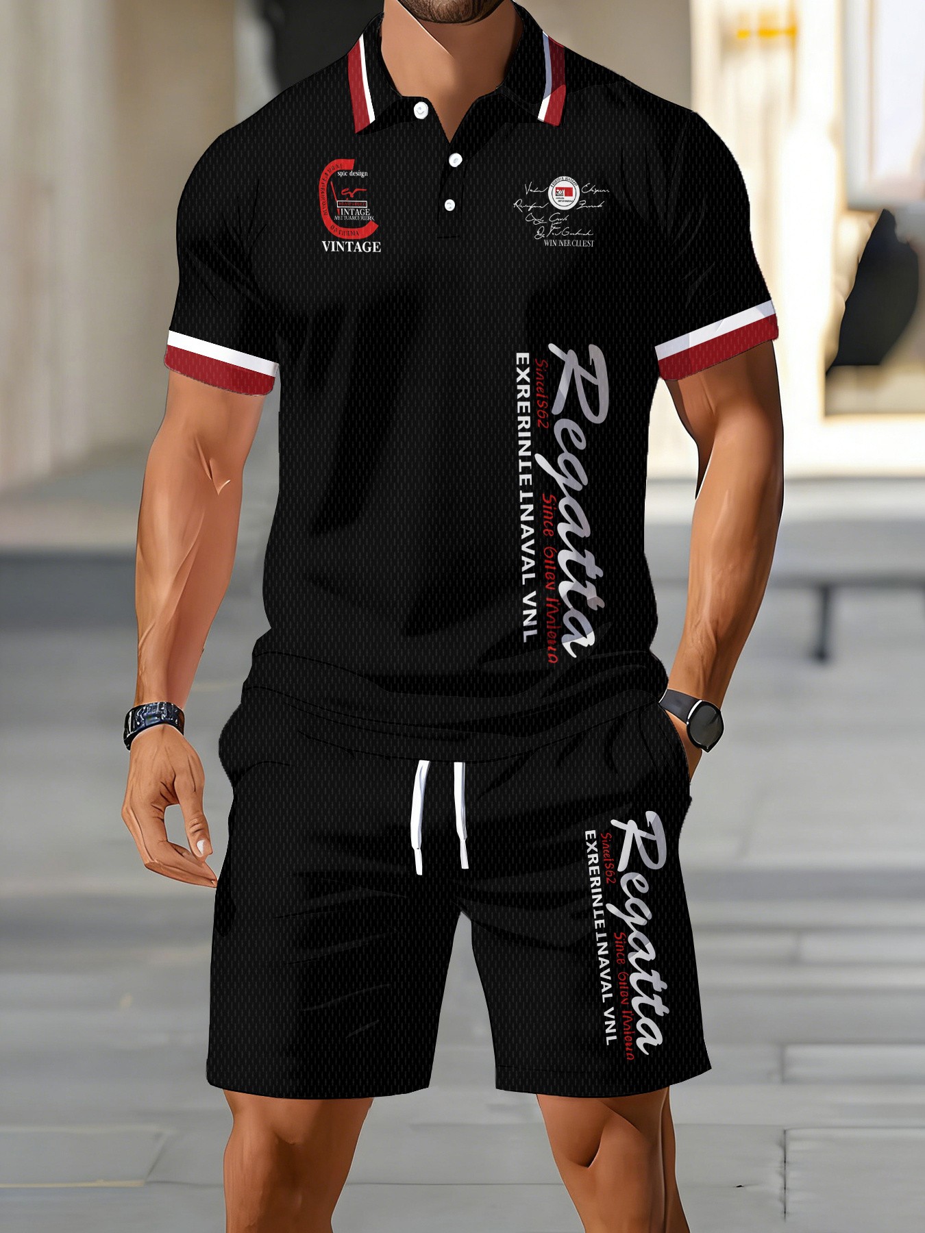 Men'S Fashion Polo - ชุดเสื้อโปโลผู้ชายอเมริกันฤดูร้อนปี 2026 สำหรับสวมใส่เล่นกีฬาและลำลอง ทันสมัยและสวมใส่สบาย พร้อมลายพิมพ์ตัวอักษร 3