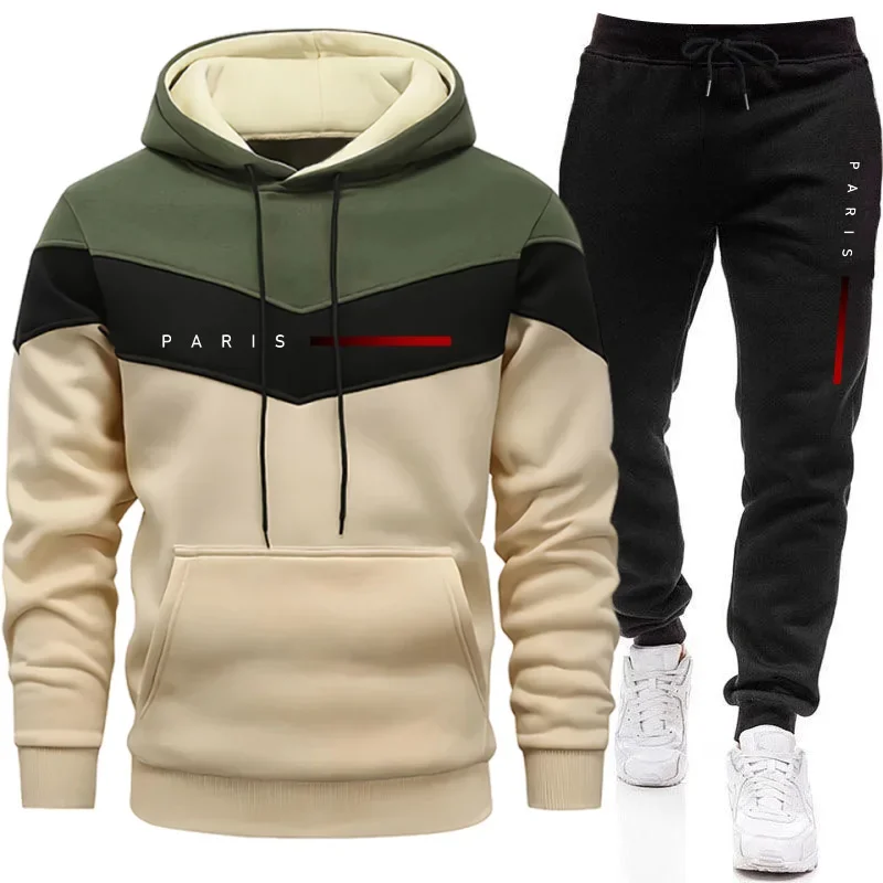 Men'S Fashion Pants - ชุดฮู้ดดี้แฟชั่นผู้ชายสไตล์ปารีส เสื้อฮู้ดและกางเกงจ็อกเกอร์ลำลองสำหรับใส่ในชีวิตประจำวัน ชุดวอร์มเทรนด์เมืองสำหรับผู้ชาย