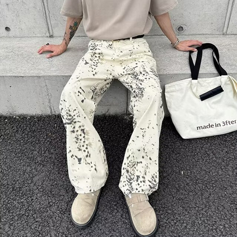 Men'S Fashion With Baggy Jeans - กางเกงยีนส์แฟชั่น Y2K ทรงหลวมสำหรับผู้ชาย, กางเกงยีนส์แฟชั่นสีขาว2000 2024ดีไซน์หรูหรากางเกงลำลองยาว