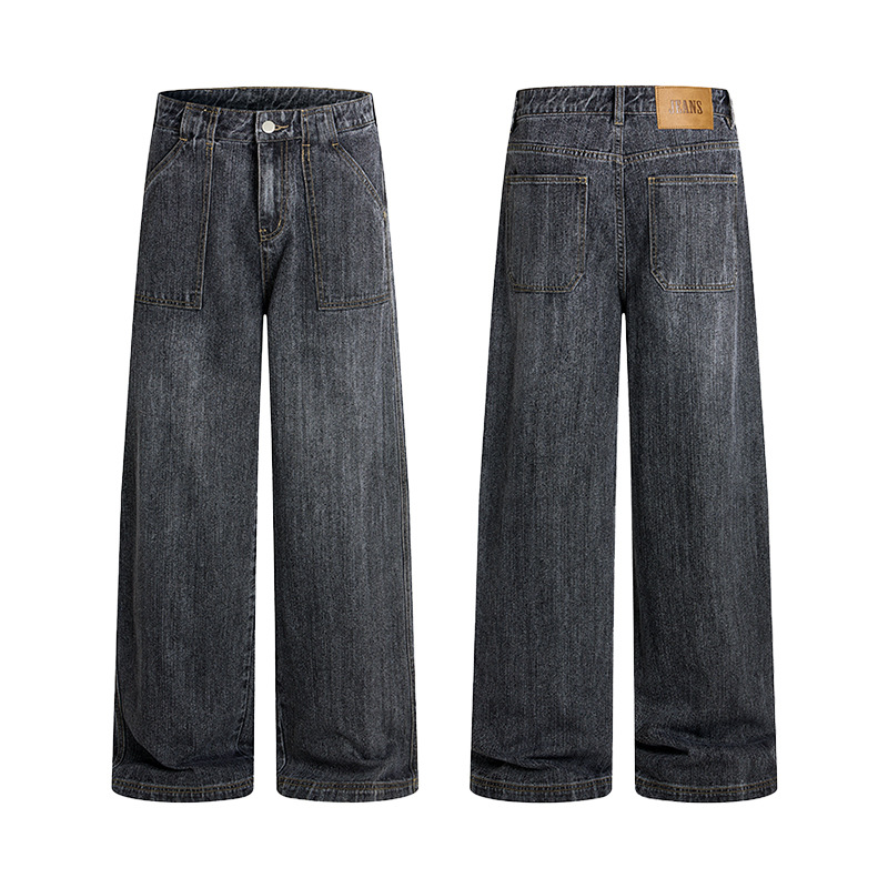 Men'S Fashion Grey Jeans - กางเกงยีนส์ผู้ชายทรงหลวมขาตรงสีเทาเรียบง่ายสไตล์วินเทจแฟชั่นใหม่สุดเทรนดี้