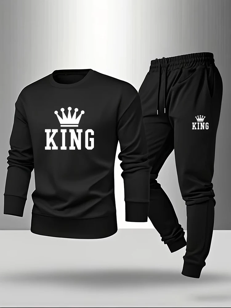 Men'S Fashion Outfits 2026 - เสื้อยืดแขนยาวและกางเกงวอร์ม King Pringt รุ่น 2026 สำหรับฤดูใบไม้ผลิและฤดูใบไม้ร่วง