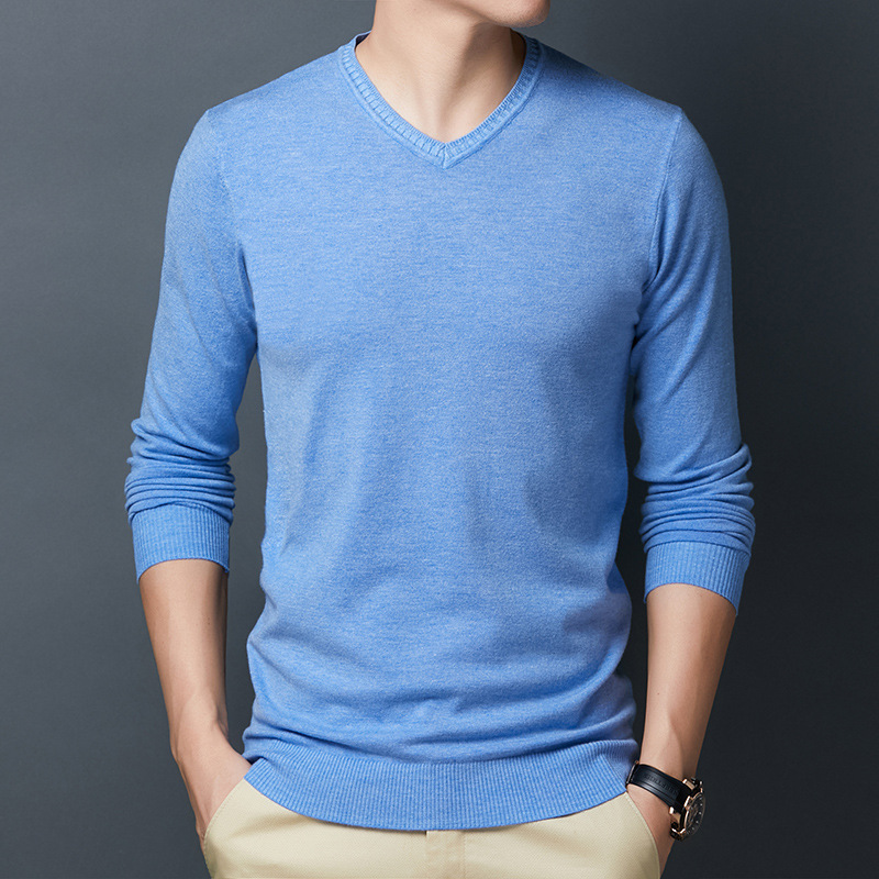 Knitted Cardigan Men - เสื้อสเวตเตอร์คอวีเสื้อสเวตเตอร์ถักยาวถึงก้นแบบลำลองสีทึบใหม่
