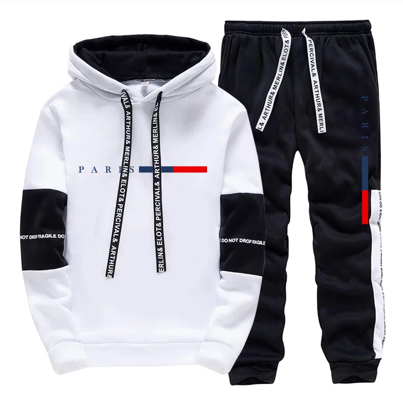 Men'S Fashion Pants - ชุดเซ็ตผู้ชาย/เสื้อฮู้ด/กางเกง แฟชั่นปารีส ฤดูใบไม้ร่วง ฤดูหนาว ชุดลำลองสปอร์ต เสื้อฮู้ดแบบสวมหัวและกางเกงขายาว