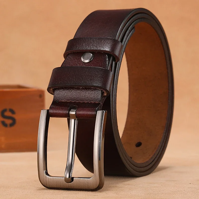 Leather Belt Braided - เข็มขัดหนังแท้ผู้ชายคุณภาพสูง PIN BUCKLE สายรัดเอวเข็มขัดสําหรับชายยาวขนาดใหญ่ 110 120