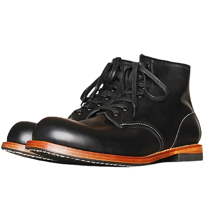 Men Fashion Vintage - Vintage Men Goodyear-Welted ของแท้รองเท้าหนังผู้ชาย Handmade ทํางานงานแต่งงานข้อเท้ารองเท้าสบายๆแฟชั่น